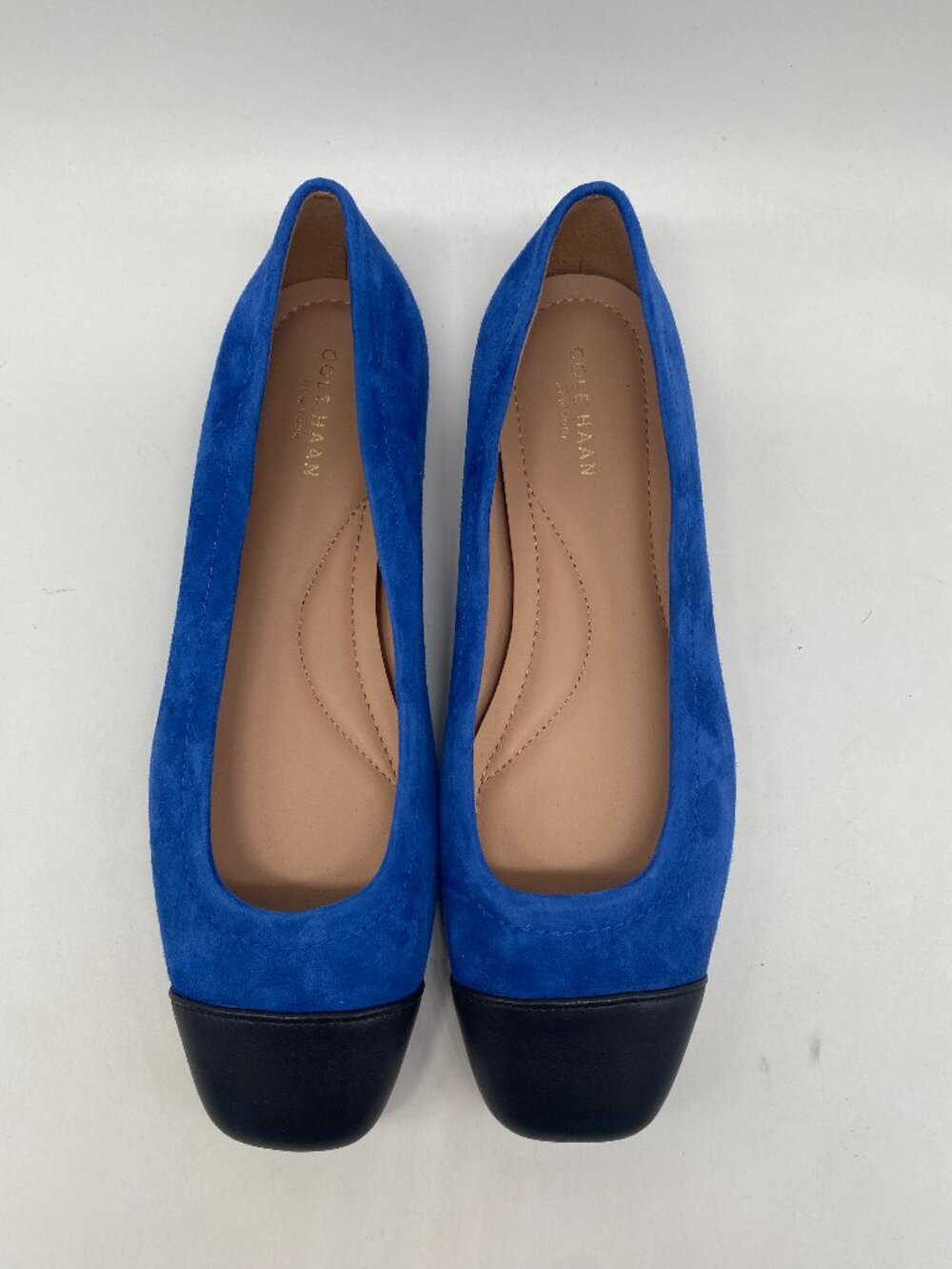 Cole Haan Women's Blue & Black Square Toe Suede Flats